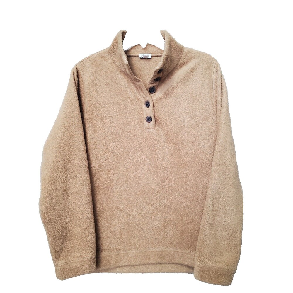 J. Crew Women’s Tan Mock Neck Sherpa Button-Front Tunic Pullover Size Medium